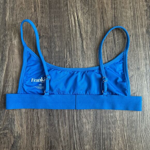 Frankie’s Bikinis Gavin Ribbed Scoop Bikini Top in Blue L - Picture 3 of 6